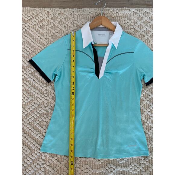 Annika Cutter And Buck Metallic Shiny Icy Blue Teal Golf Athletic Polo Small - Picture 5 of 6